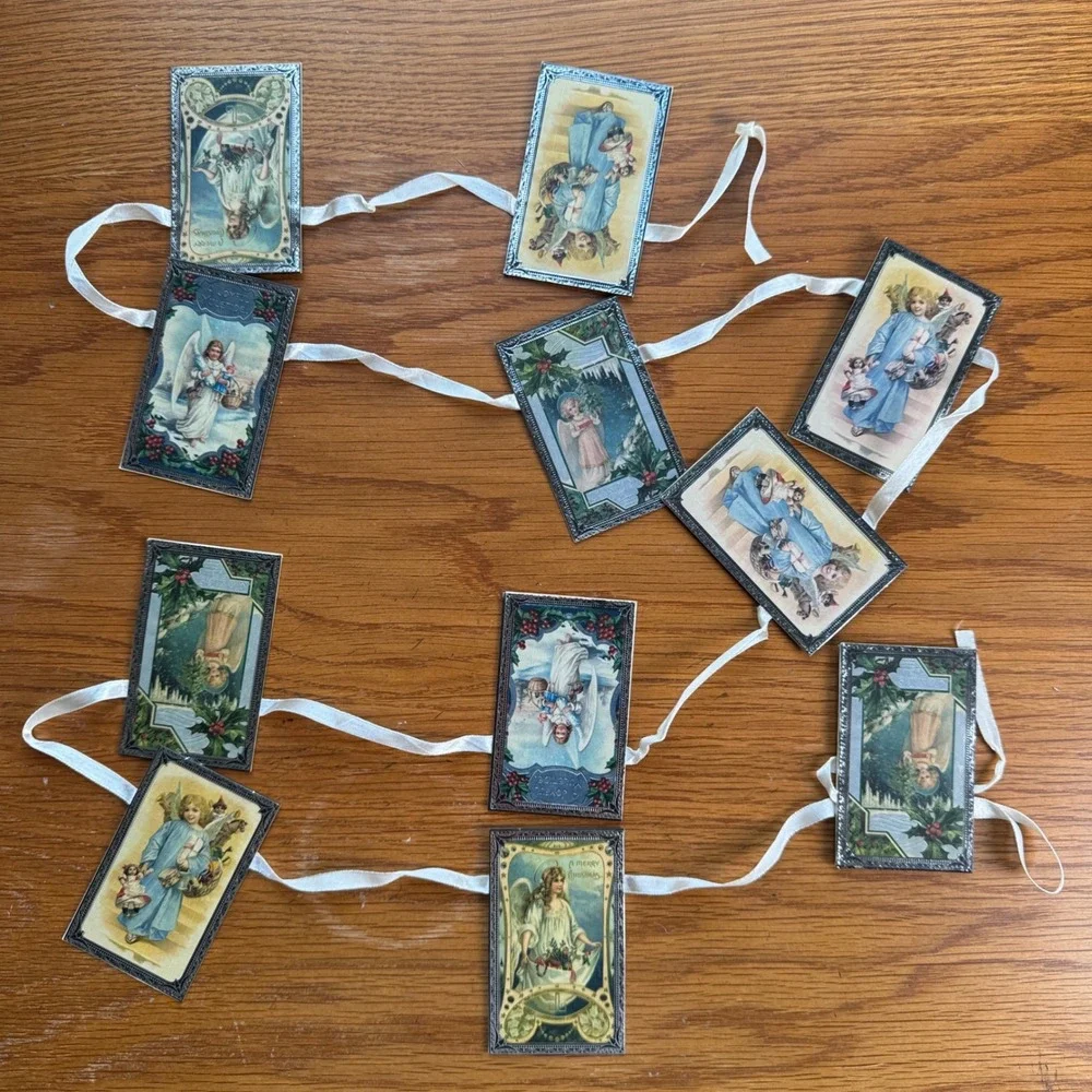 Antique Reproduction Christmas Angel Postcard Garland Rustic Holiday Decor‎